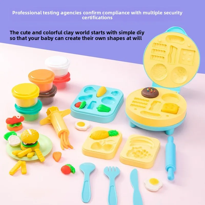 Zestaw zabawek z kolorowej plasteliny dla dzieci - maszyna do hamburgerów, maszyna do makaronu i foremki do plasteliny, idealny do kreatywnego rękodzieła
