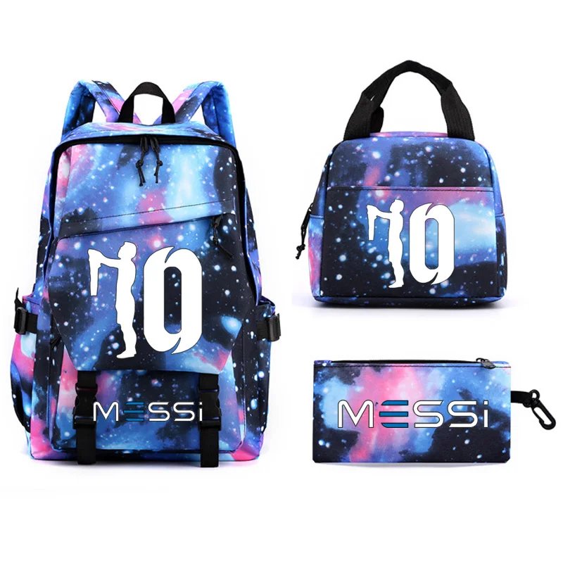 3pcs Messi School Bags Teen Girls Boys Laptop Rucksack Student Shoulder School Bag Simple Style Capacity Backpack With Lunch bag