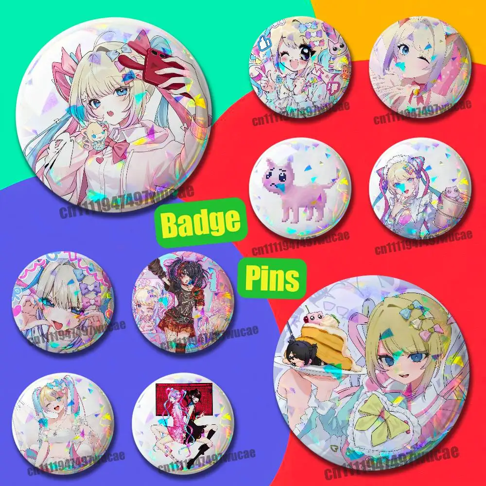 For DIY Pin Insignia Round Souvenir Brooch Button Laser Film Needy Streamer Overload KAngel Ame-chan Badge Emblem Case