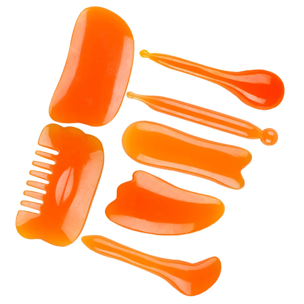 

7pcs Massaging Scraping Tools Facial Body Resin Beeswax Boards Natural Material Smooth Texture Safe Use Promotes Circulation