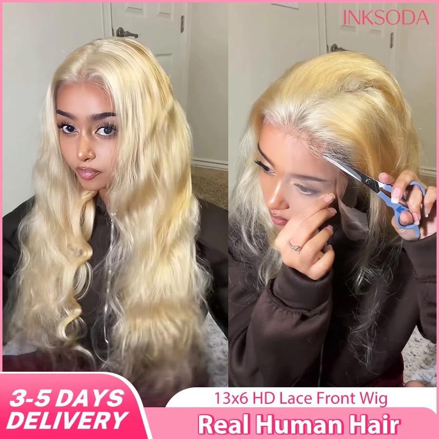 

38 Inch 613 Light Blonde Colored Grade Body Wave Human Hair Wig 220% Density For Natural Look HD Lace Frontal Fluffy Bouncy Body Wave For Women Pre Plucked 13x6 13x4 HD Transparent Lace Frontal Human Hair Wigs 613 Light Blonde Colored Human Hair Wigs