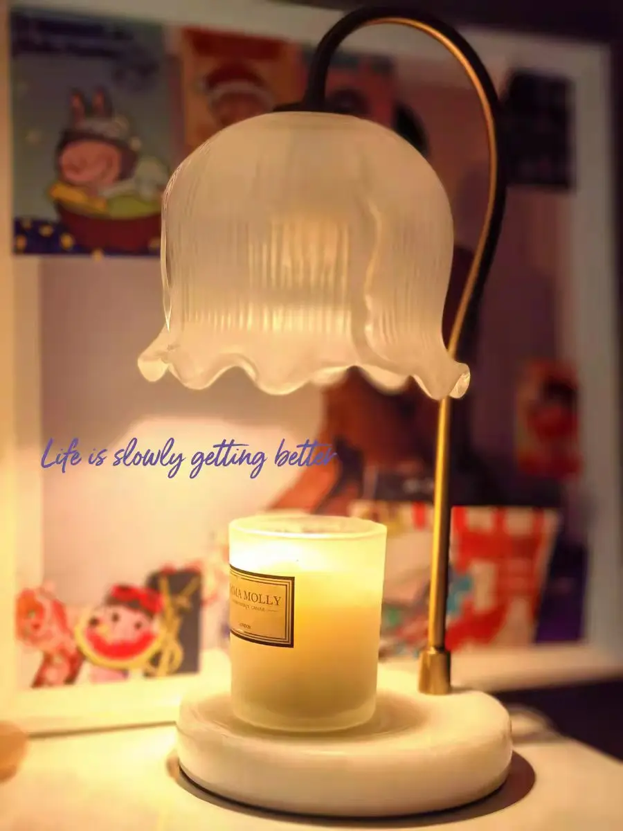 Lámpara de fusión de cera de aromaterapia con regulación de temperatura sin humo Linglan, lámpara de vela de fusión de mármol de primera nieve Retro