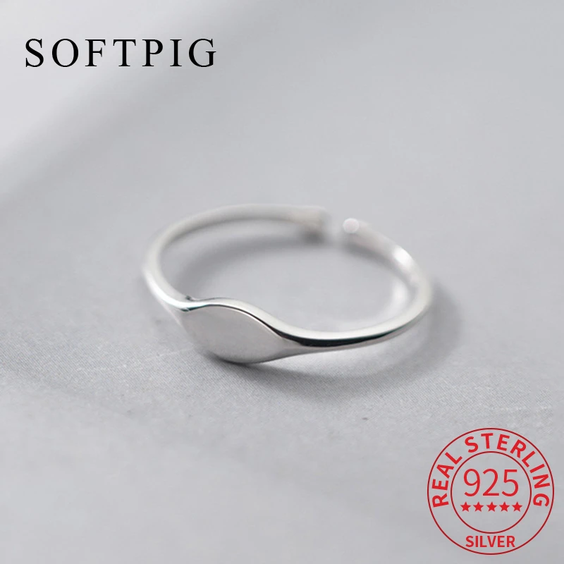 SOFTPIG Real 925 Sterling Silver Oval Adjustable Ring For Fashion Women Party Fine Jewelry Minimalist Geometric Punk Accessories