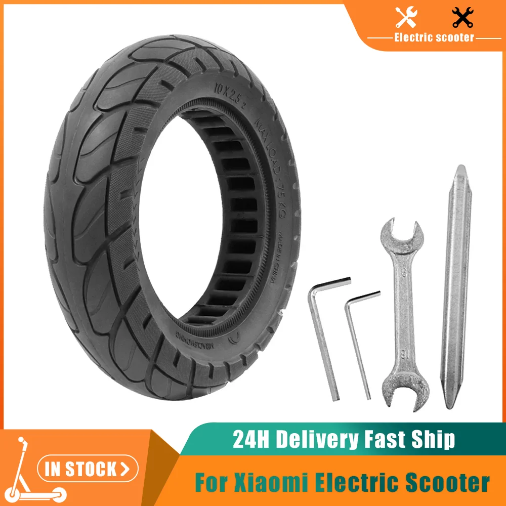 

10-дюймовая твердая шина 10x2,50, прочная резиновая шина, противоударная износостойкая бескамерная шина для электрического скутера Xiaomi M365 Pro 1S
