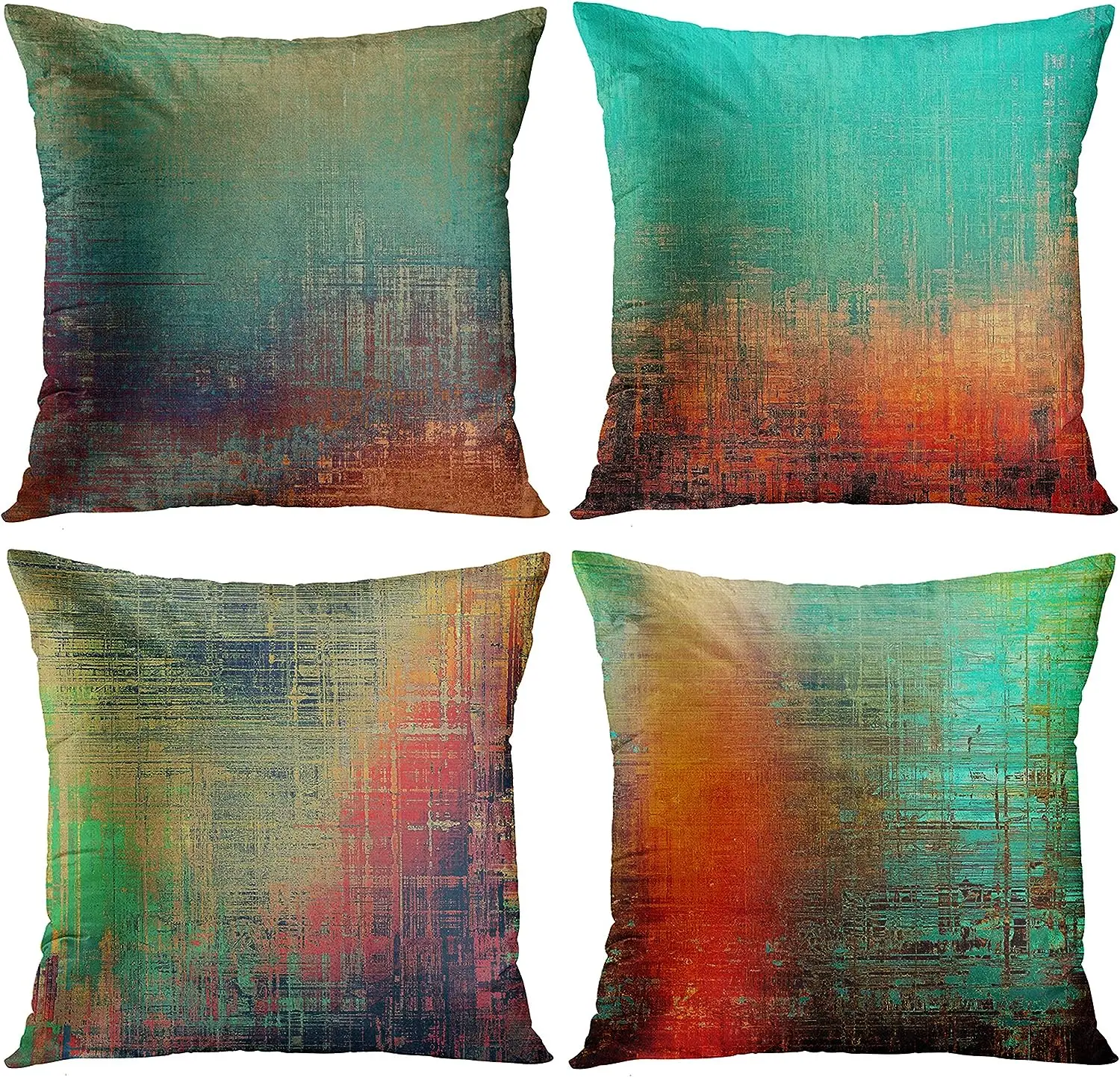 Throw Pillowcase Vintage Abstract Blue Green and Orange Decorative Pillowcase Home Decorative Shaped 45x45 Pillow Case