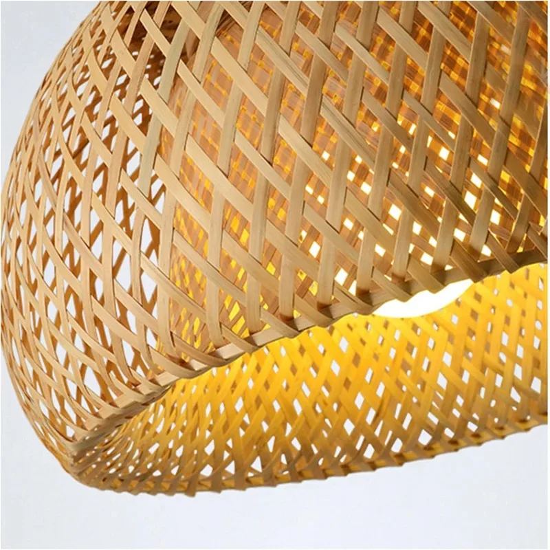 Classic Bamboo Lustre Chandelier Hanging Lamp Ceiling Handmade Rattan Pendant Light Fixture Weaving Home Living Bed Room Decor