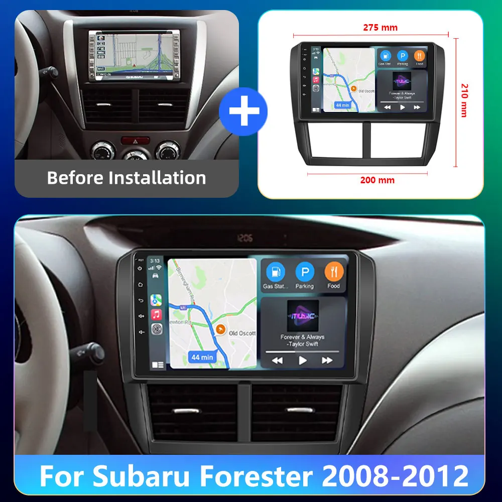 Podofo 2Din Android Car Radio Multimidia Video Player For Subaru Forester 2008-2012 GPS Navigation 2din Carplay Auto Stereo