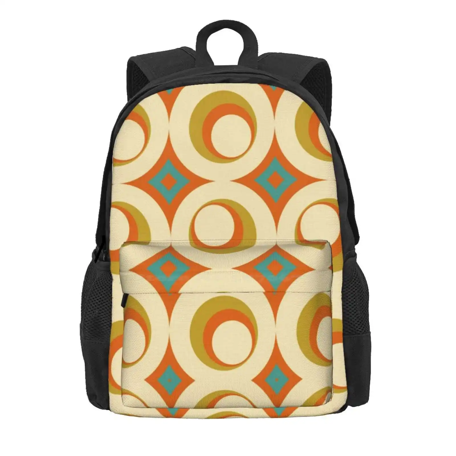 Mid-Century Modern Orange Hot Sale Schoolbag Backpack Fashion Bags Mid Century Modern 70S Orange Fun Abstract Geometric Pattern