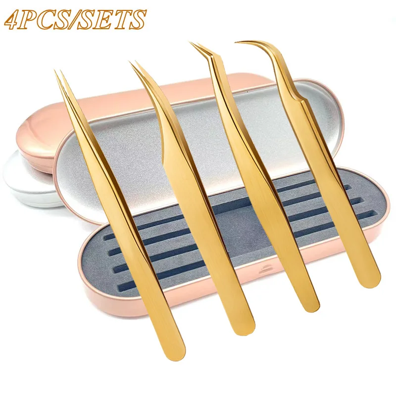 4PCS Precision False Lash Tweezers Individual Curved Strip Eyelash Extensions Tools Eyebrow Hair Clip Tongs Nail Makeup Supplies