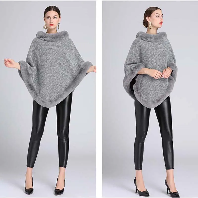 Mode épaissir pleine fausse fourrure garnitures tissage Poncho Cape femmes automne hiver pull manteau chaud fête loisirs Cape