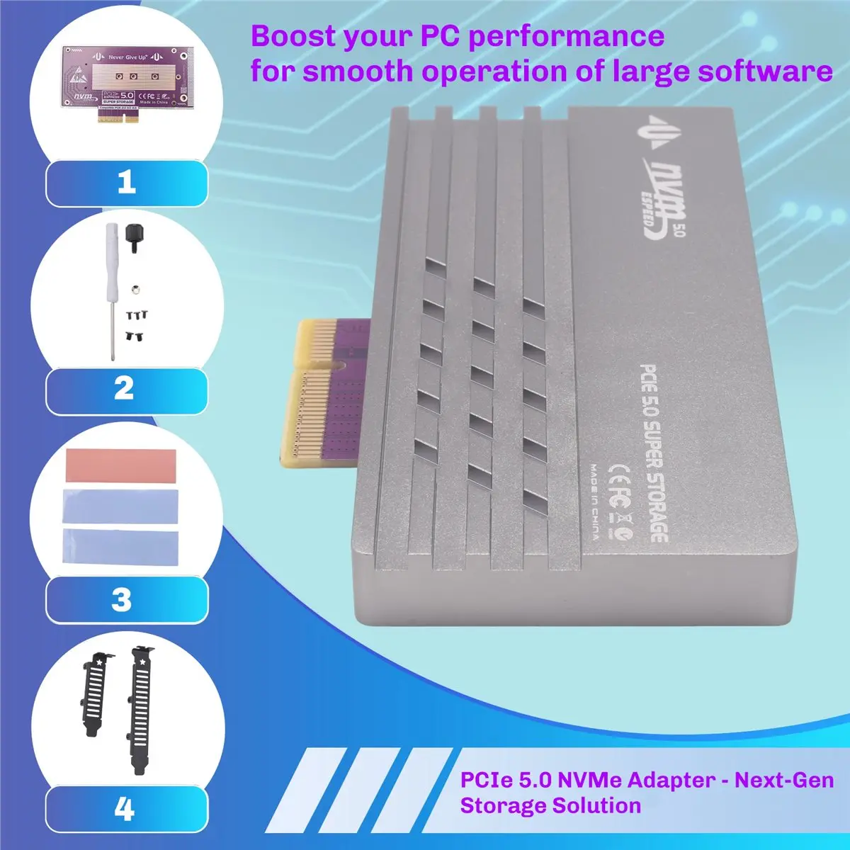 

Адаптер-карта A46U PCIe 5.0 для M.2 NVMe, высокоскоростной конвертер PCIe X4/X8/X16 в M2 SSD с охлаждающим радиатором для SSD Gen5, 128 Гбит/с