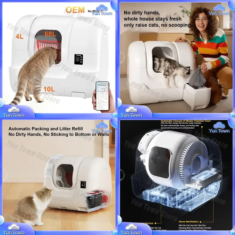for APP Control Self Cleaning Box Automatic Trash Can for Smart Electric Cat Litter Box Odor Control Leak Proof Safety