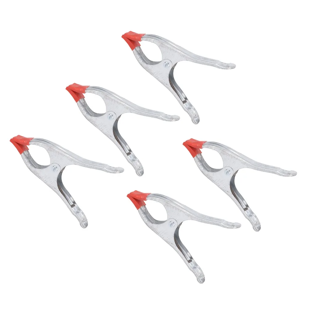 5Pcs Heavy Duty 7 In Spring Clamps Galvanized Iron Silver Red Woodworking Clamps Rubber Grips A Shape Clips For DIY Working
