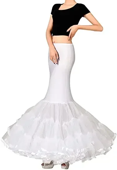 Women's Trumpet Mermaid Bridal Petticoat Crinoline Slips Underskirt White