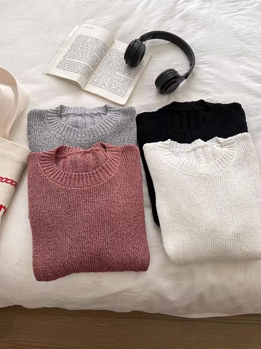 Spicy Girls Style Back Hollow Out Design Early Autumn Soft  Comfortable Round Neck Slim Fit Knitted Sweater