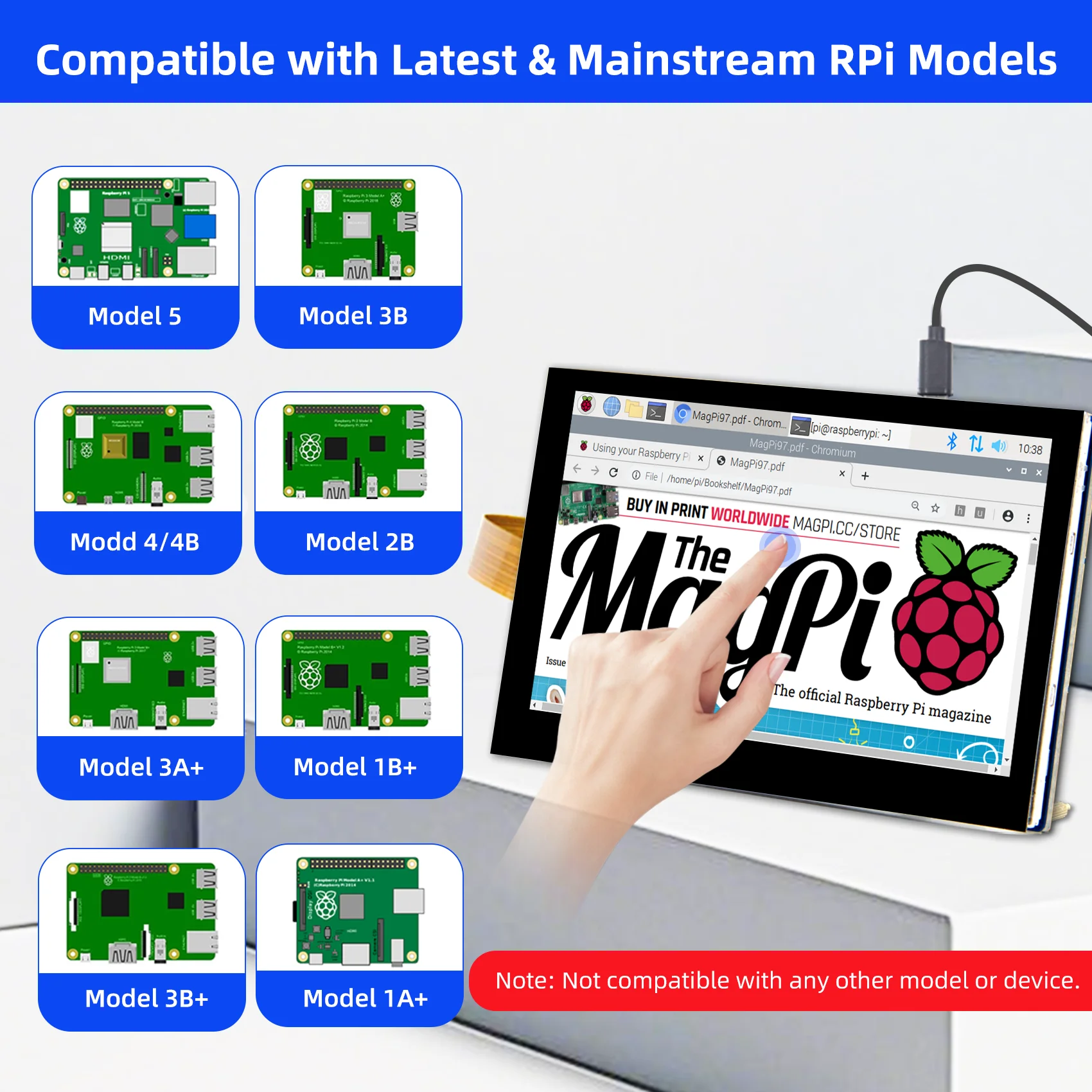4.3 Inch RPi5 DSI Touch Screen LCD Display Portable Capacitive Touchscreen Monitor 800x480 for Raspberry Pi 5 4 3 3B+ 2