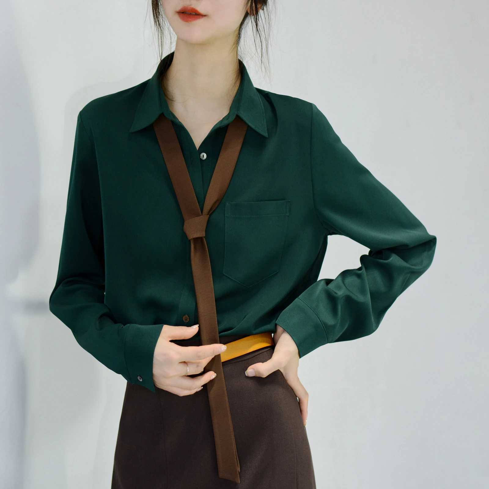 

TRR Chic Long Sve Свободные женские irt Simple Cool Sweet Personali Прямой крой из полиэфирного волокна против морщин Весенняя мода