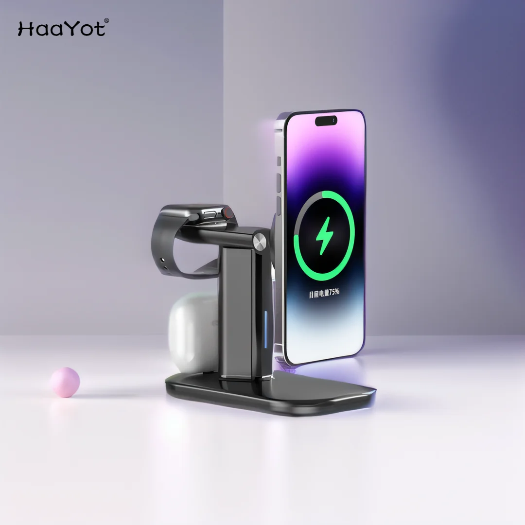 

HaaYot 3 in 1 Magnetic Charger Stand Super Fast Wireless Charging Station for iPhone 15/14/13/12 Pro Watch 9 8 7 Series Airpods