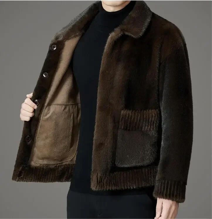 2024 Luxus Winter Warm Faux Pelzmantel Männer Mit Kapuze Dicke Pelzmantel Jacke Marken Einreiher Designer männer Kleidung Schlank