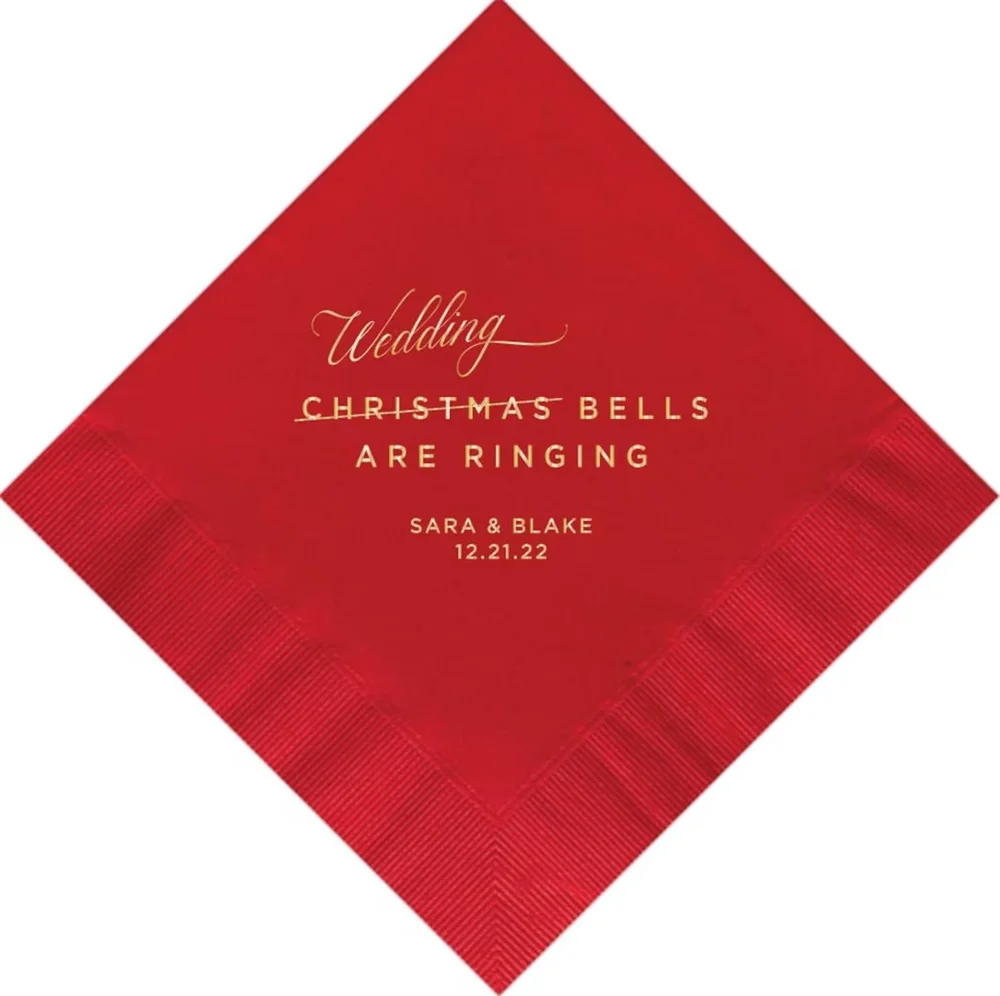 50PCS Personalized Christmas Wedding Napkins Wedding Bells are Ringing Cocktail Beverage Luncheon Dinner and Guest Towel Size