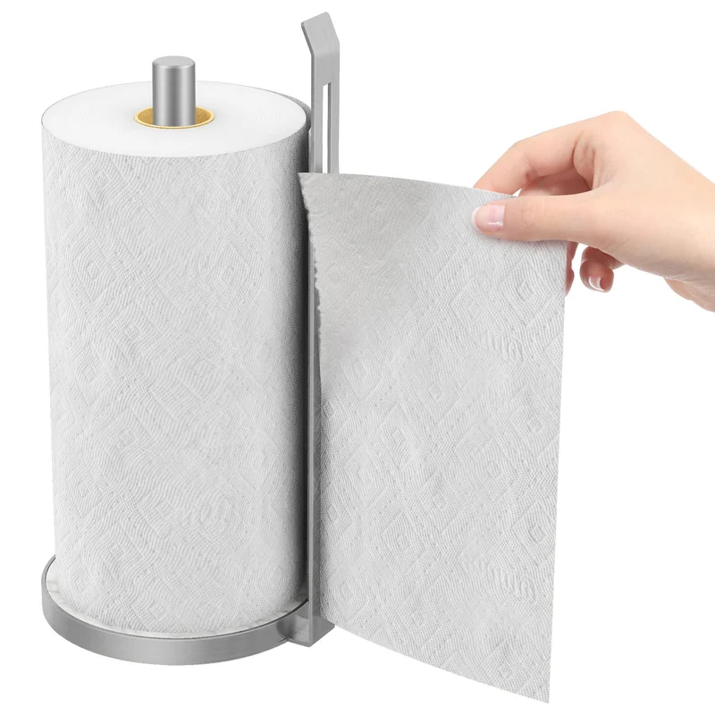 

Marble & Stainless Steel Paper Towel Holder - No-Drill Vertical Nordic Stand for Kitchen Foil, Wrap and Paper Roll Storage