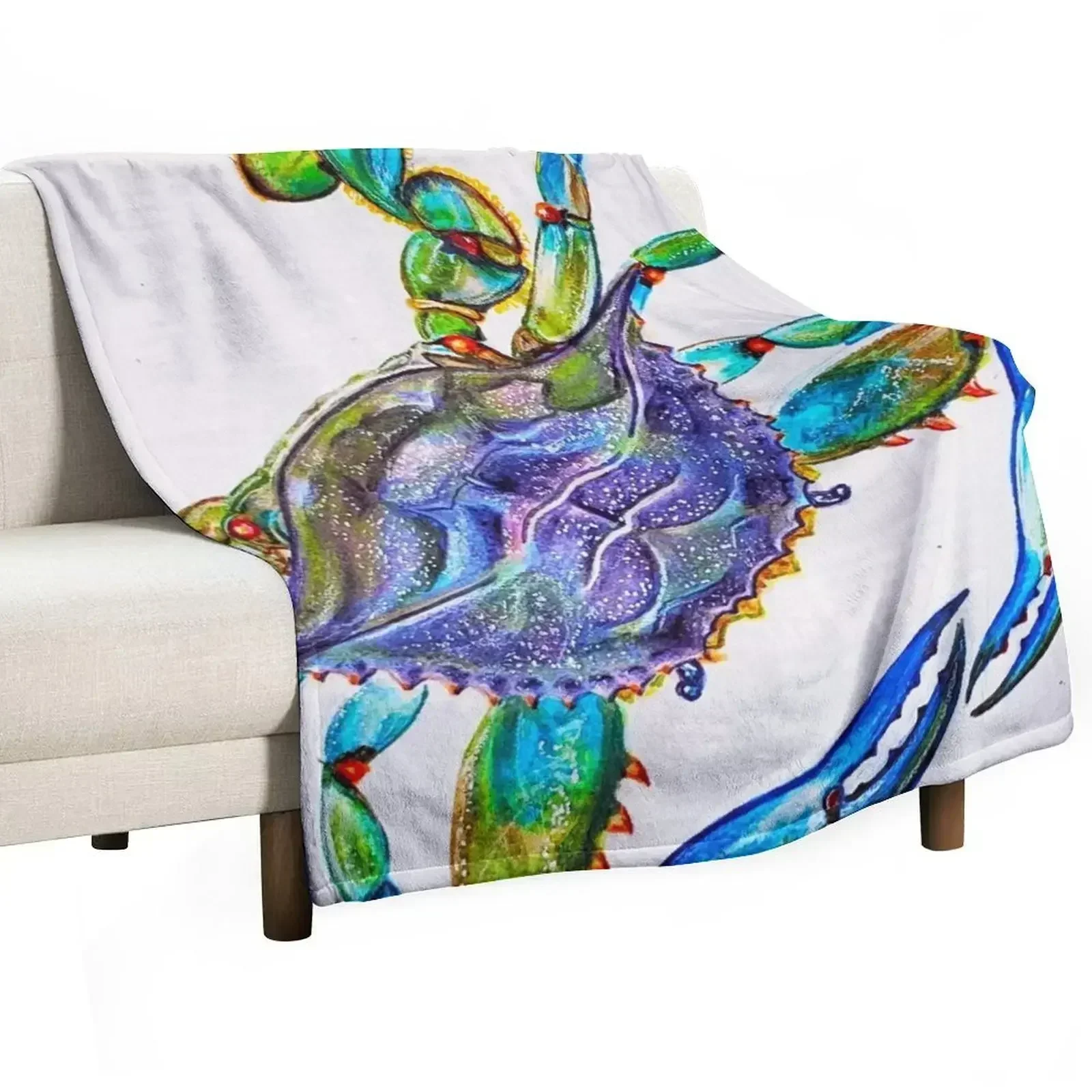 

Blue Crab Throw Blanket Shaggy Flannel Fabric Fashion Sofas Hair Blankets