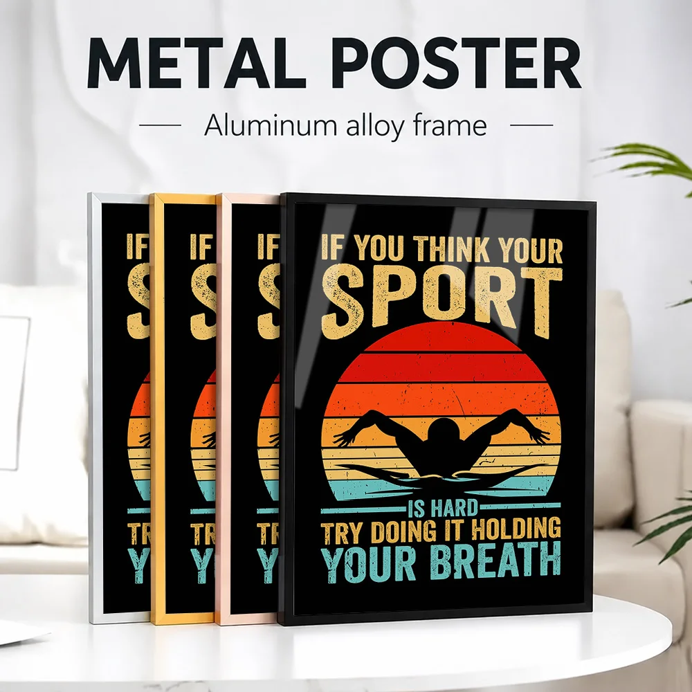 Swimming Sport Hard Holding Breath Framed Metal Print Customized Photo Bold Motion Style Wall Art For Bedroom Water Lover Gift