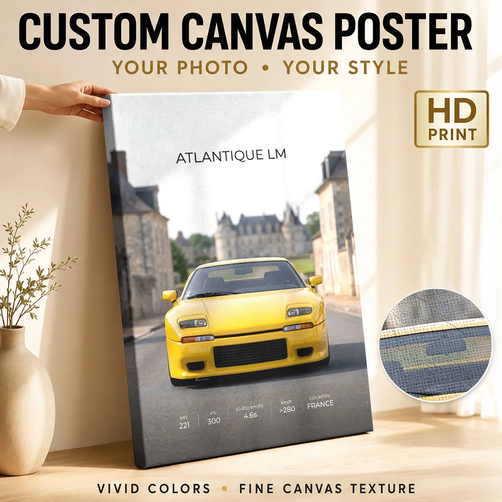 French Atlantique LM Sports Car Canvas Print Customized Photo Detailed Roadside Illustration Wall Art For Garage Mechanic Gift