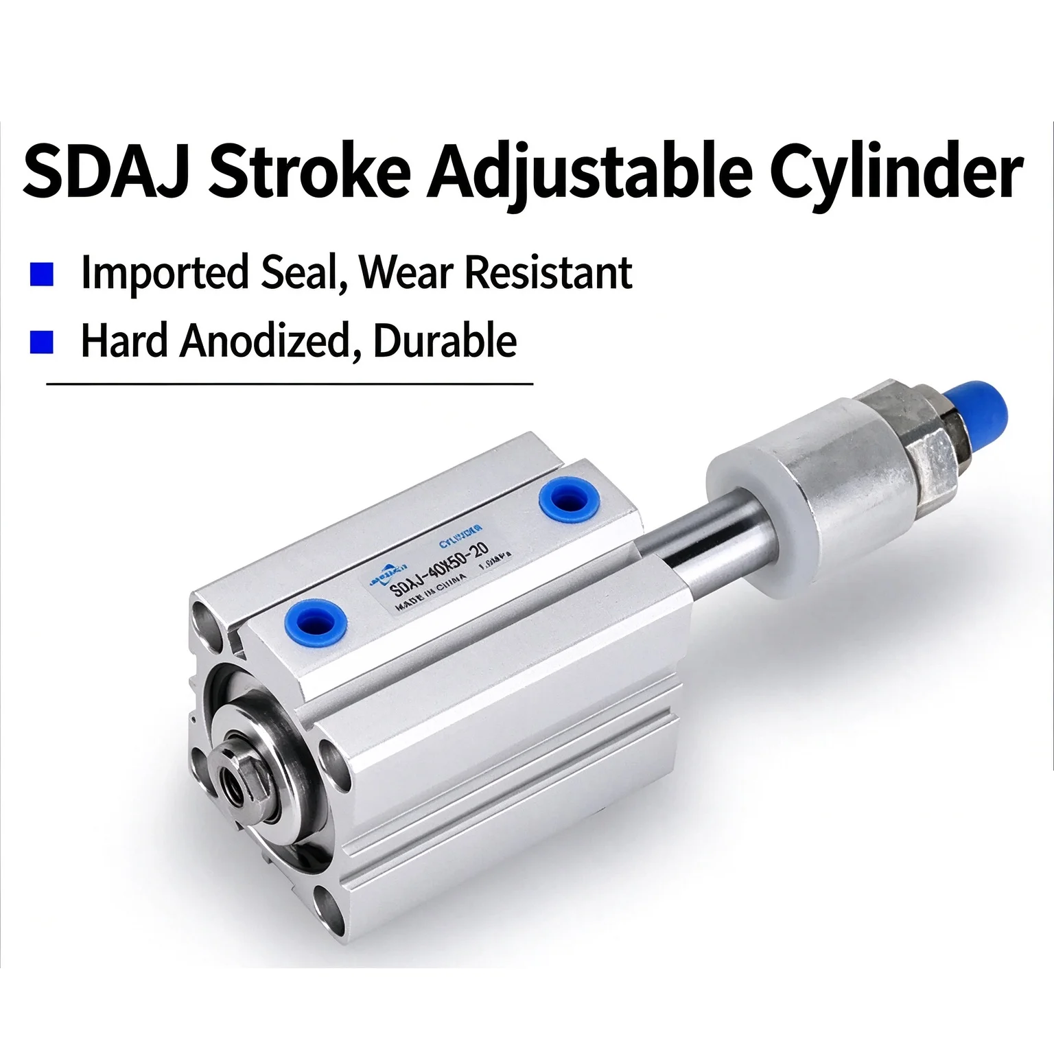 Double Acting Piston Aluminum Alloy Adjustable Stroke Compact Thin Air Pneumatic Cylinder SDAJ20/25/32/40/50/63/80/100