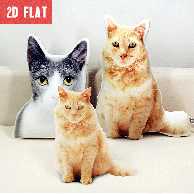 Personalized Photo Customization: Pet Memorial Photo Orange & Gray Cat Custom Shaped Decor Cushion 2D Realistic Visual Sofa 60CM