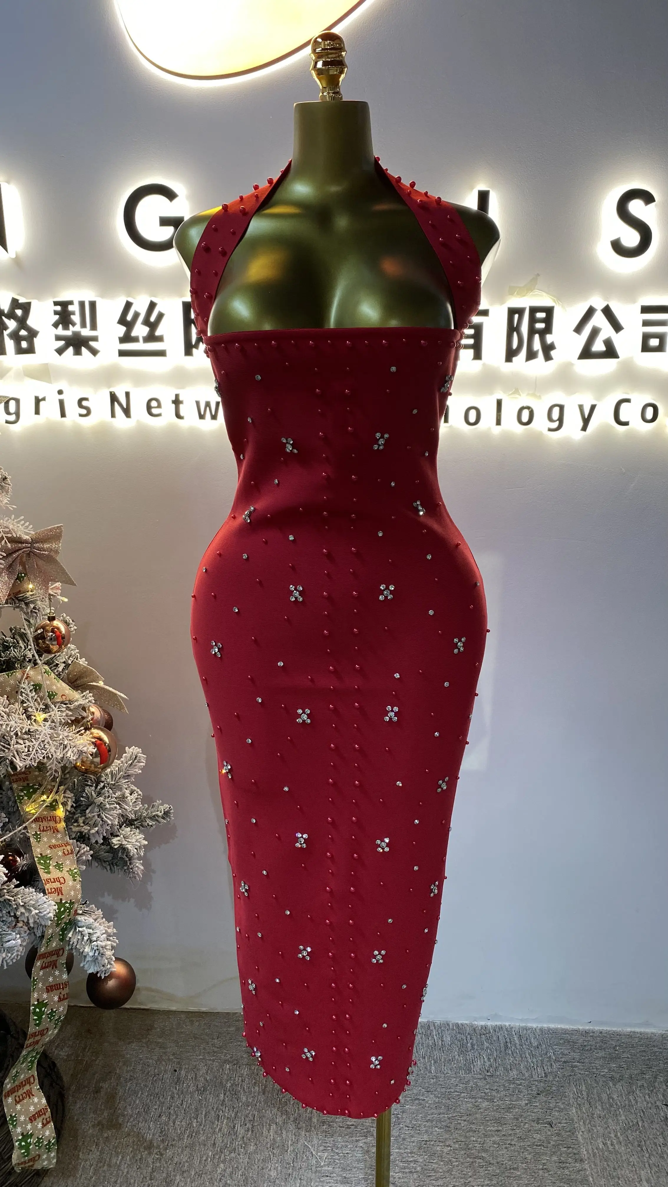 

Women's Evening Dress Open Back Maxi Dress Evening Gown Beaded Bandage Birthday Party Bodysuit-GZMM440