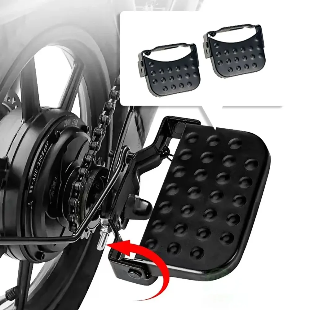Universal Mountain Bike Electric Bike Folding Footrest with Elastic Spring, Oversized Design, Rust-Resistant Paint Finish
