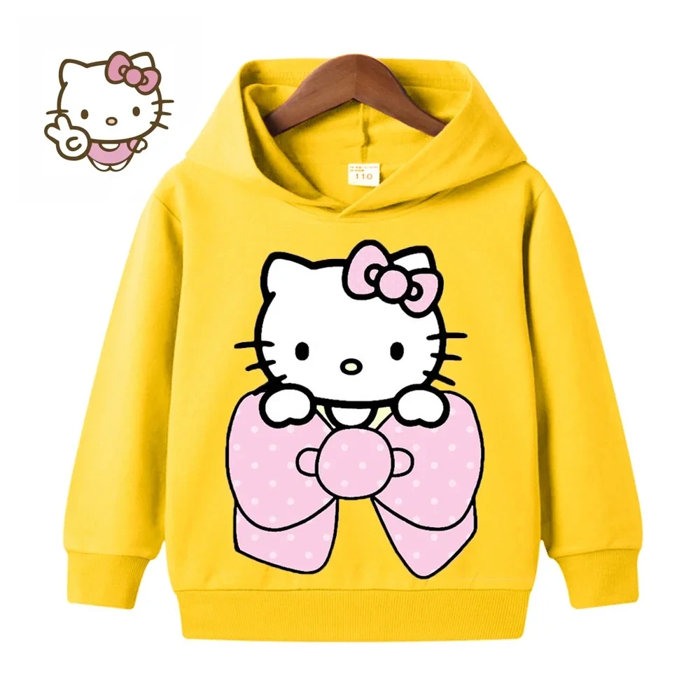 Sudadera con capucha Kawaii de Hello Kitty para niños, ropa de moda para bebés, sudadera cálida para niños, Tops para niños, otoño