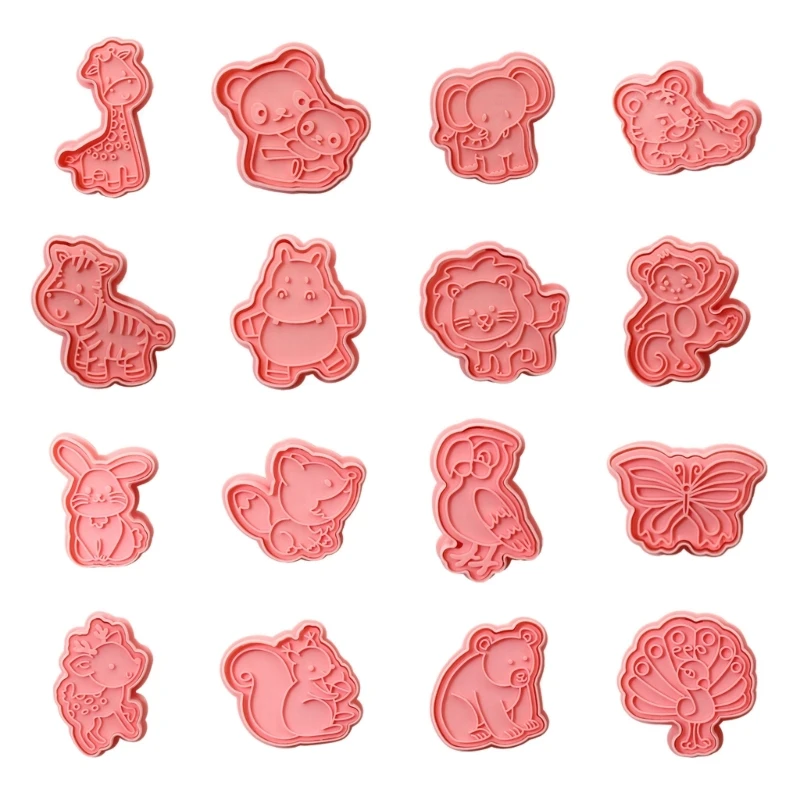 

16Pcs Cartoon Animal Pattern Cookie Cutters Set Cartoon Pressable Biscuits Mold M76D