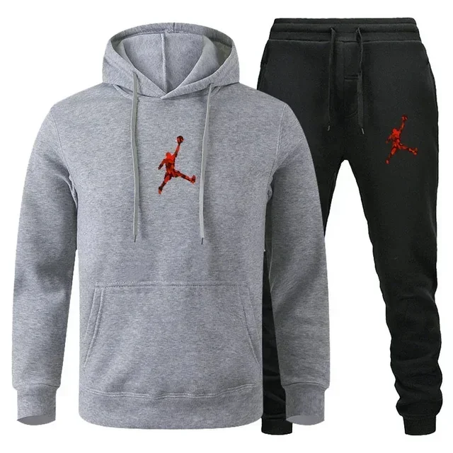 2026 men's outdoor fitness sportswear set featuring a hooded long-sleeved sweatshirt, pullover and casual pants for autumn