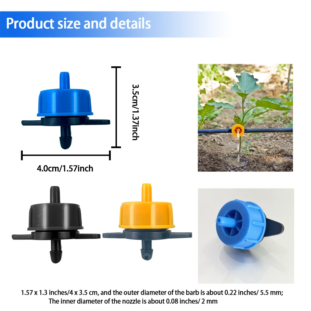 Pressão Compensação por Gotejamento Irrigação Tubing Emissores, Drip Tip, Constant Flow Heads Peças para Jardim, 2L 4L 8L, 20 50Pcs