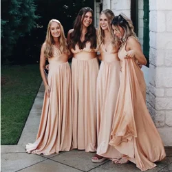 Pink Prom Dresses 2023 Sister Group Dresses Sexy Split V Neck Backless Formal Bridesmaid Dresses Women Maxi Evening Party Gowns