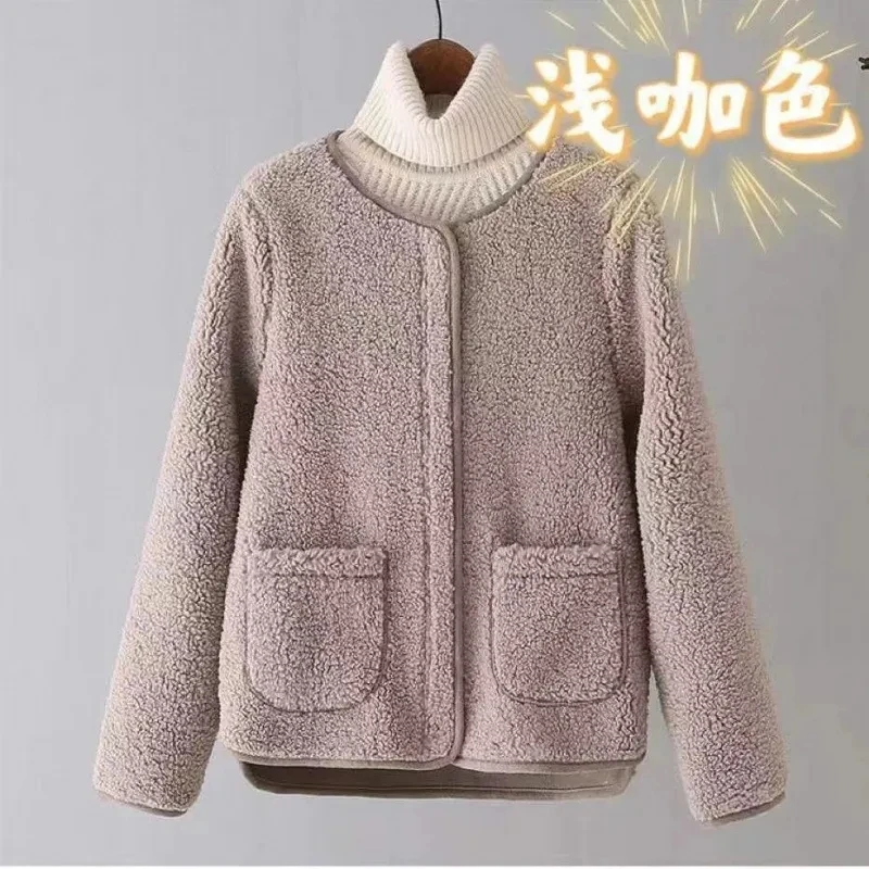 5xl neu imitieren Lamm Fleece Granulat Fleece Frühling Frauen lose Version Oberbekleidung Damen Herbst Parka weibliche Outwear Mantel