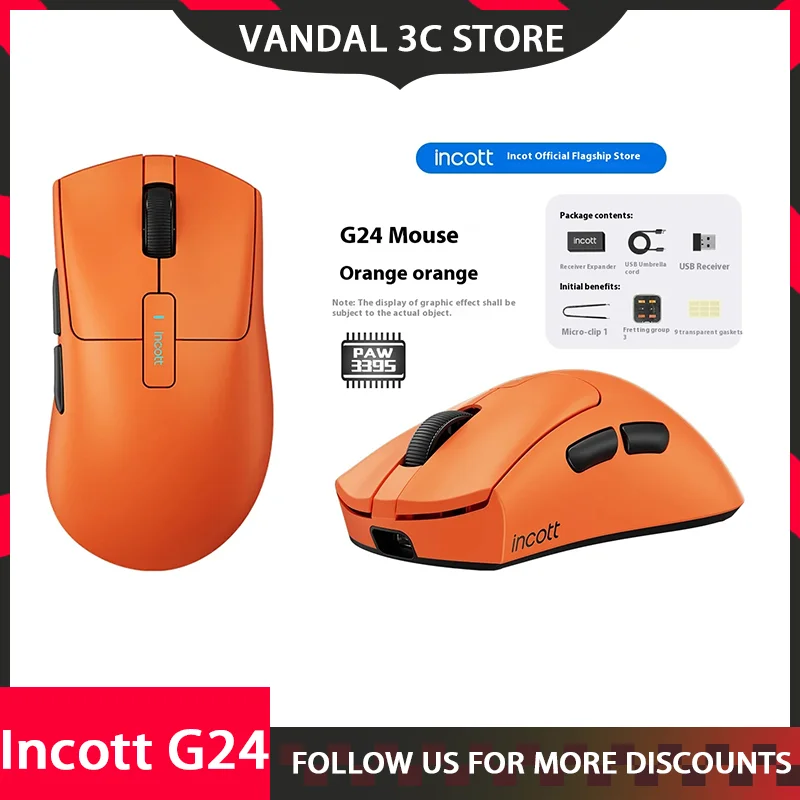 Incott G24 Mouse Wireless 8k Dual Mode Fast Charge Paw3395 Sensor Gaming Mouse Customize Ergonomics Pc Gamer Accessories Gifts