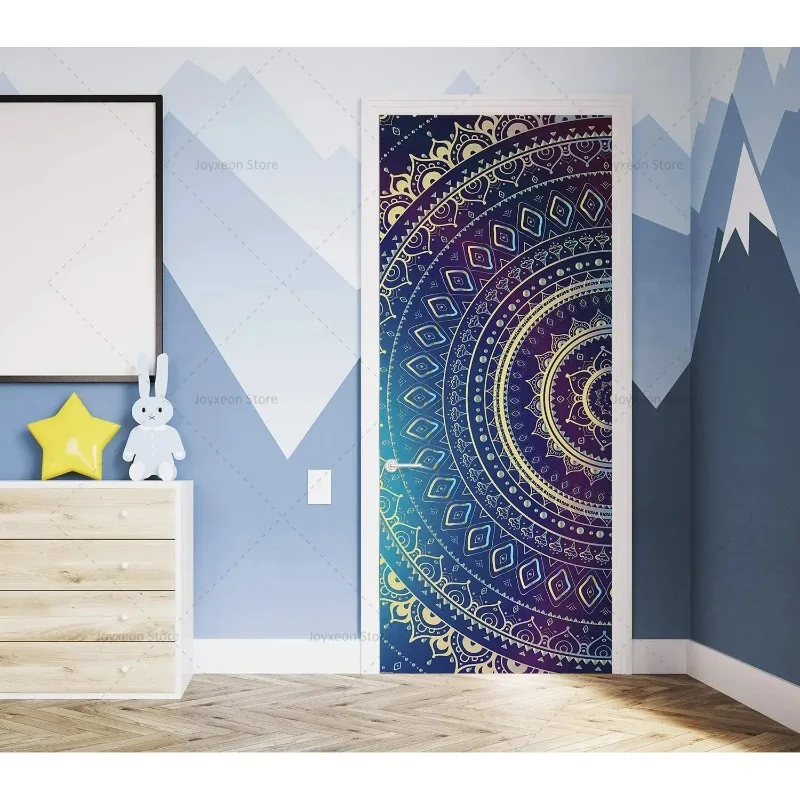 Printed Bohemian Mandala Door Stickers Home Decoration PVC Waterproof Tear-off Poster Renovation Bedroom Living Room Old Door