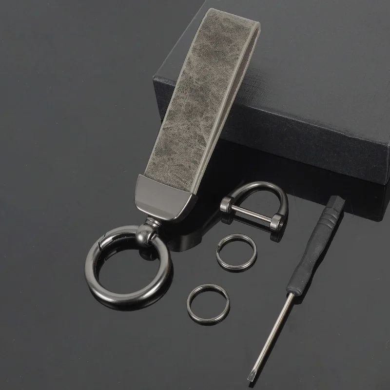 Vintage Texture Leather Car Keychain Anti‑Lost Key Strap Lanyard Metal Horseshoe Buckle Car Key Holder Keyring Gift Accessories 6