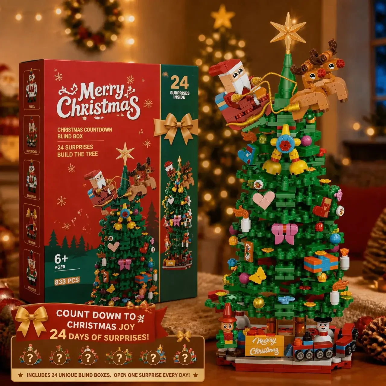 24 Days Nativity Advent Calendar Building Blocks Kit Jesus Priest Figure and Animal Christmas Surprise Box Blind Box Toy Gift
