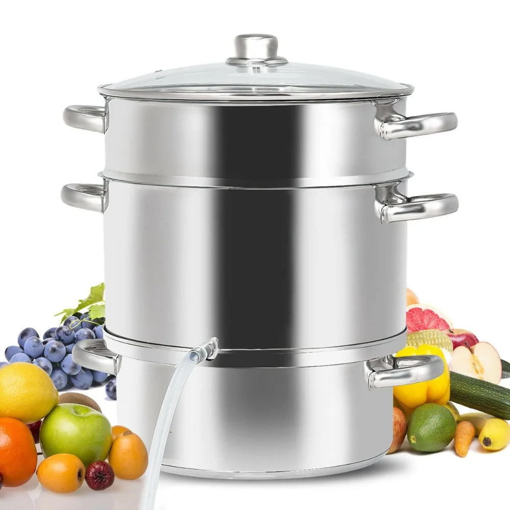 

11-Quart Stainless Fruit Juicer Steamer Stove Top w/ Tempered Glass Lid