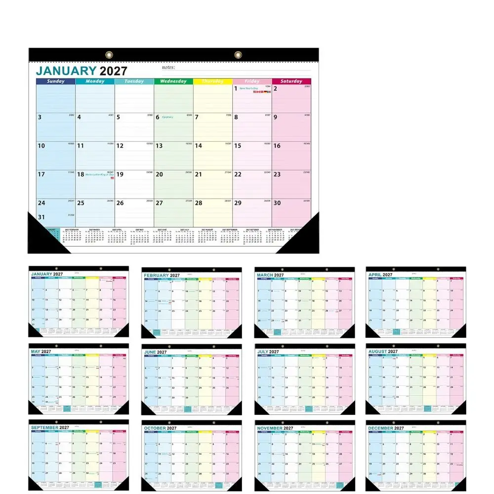 Time Tool 2027 Wall Calendar Creative 18 Months English Calendar Portable with Hanging Hole Calendar Planner Stationery Supplies