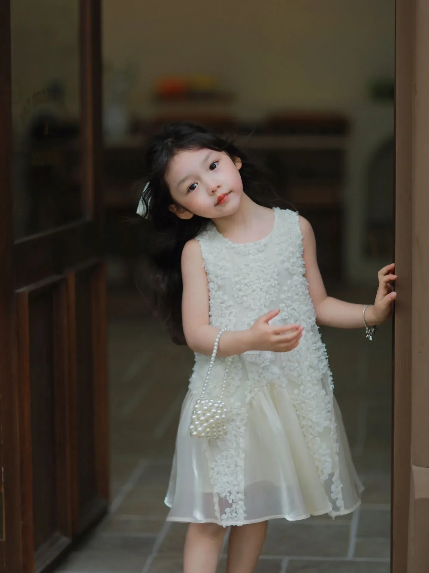 2024 Flower Girl Dress for Children Kids Sleeveless White Clothing Tulle A-Line Dresses Infant Girls Baptism Clothes Outerwear