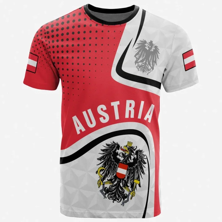 النمسا العلم شعار خريطة الجرافيك تي شيرت الشعار الوطني النسر تي شيرت للرجال الملابس قميص رياضي معطف الموضة من الأسلحة الصبي القمم #6