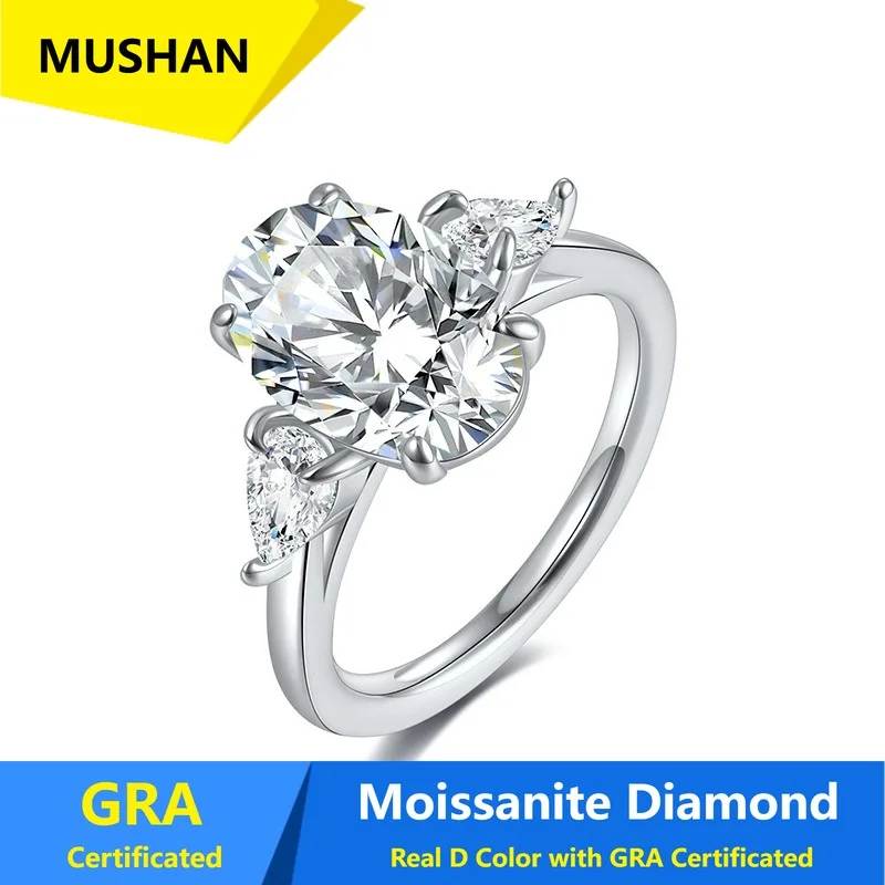 

MUSHAN Luxury Jewelry 925 Sterling Silver Ring Band Women GRA Certificated Moissanite Diamond Emerald D Color Rings Fine Jewelry