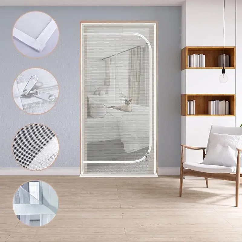 شاشة باب معززة للقطط، شاشة شبكية مقاومة للقطط، شبكة داخلية سميكة مع سحاب للإغلاق، مستلزمات الحيوانات الأليفة للكلاب والقطط #5