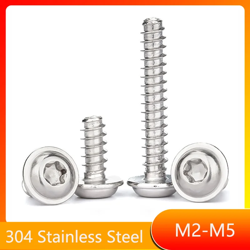 M2 M2.6 M3 M4 M5 304 Stainless Steel Pan Head Plus-Blossom Torx with Cushion Self-Tapping Screw Anti-Theft Phone Computer