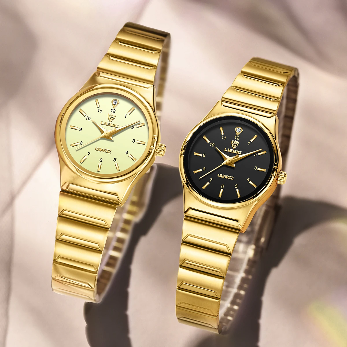 LIEBIG Luxury Golden Wristwatch Ladies Stainless Steel Female Japan Quart Movement Women Mens Watches Clock Relogio Feminino